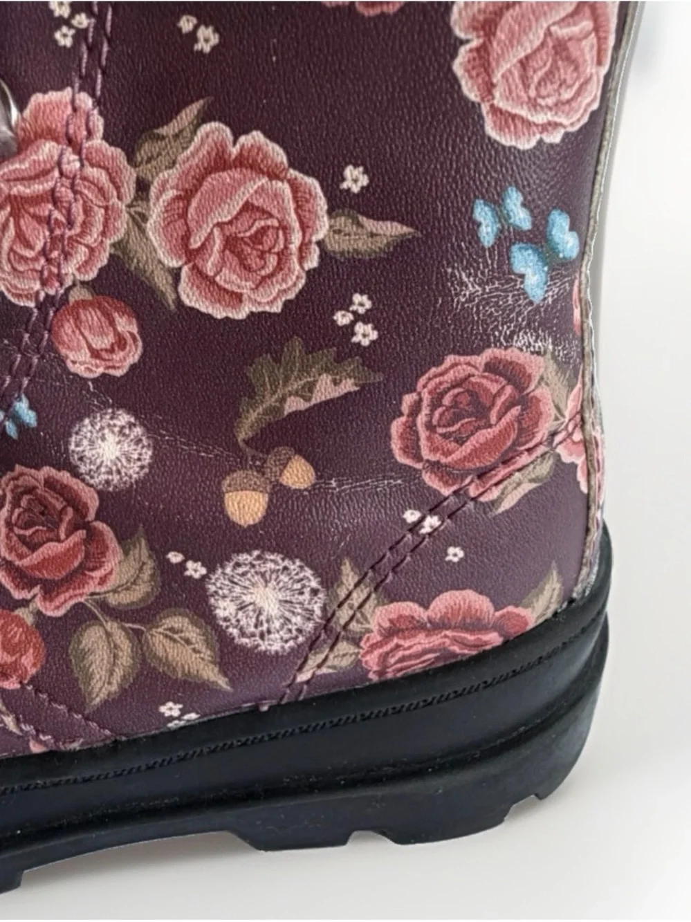 H&M Toddler Girls Floral Combat Boots Sz 6.5 Velvet Ribbon Laces Lug Sole Zipper